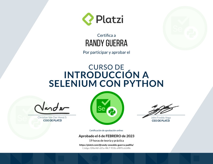 Diploma del Curso de Introducción a Selenium con Python