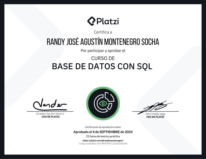 Diploma del Curso de Bases de Datos con SQL - Deprecado