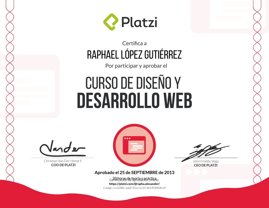 Diploma de 2013 Curso de Diseño y Desarrollo Web