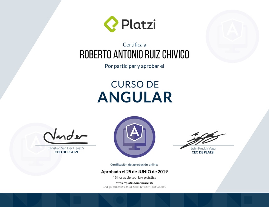 Diploma del Curso de Angular 4