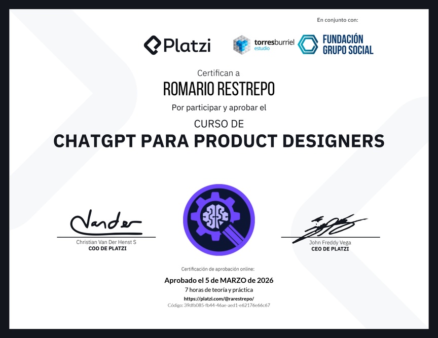 Diploma del Curso de ChatGPT para Product Designers: Diseño asistido por AI