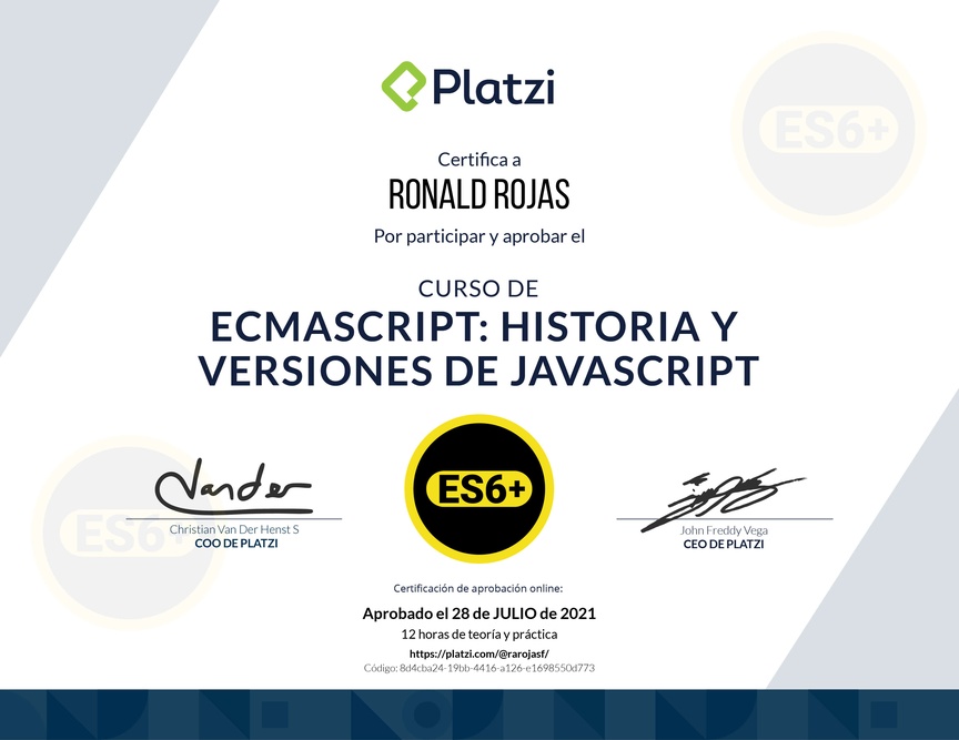 Diploma del Curso de ECMAScript 6+