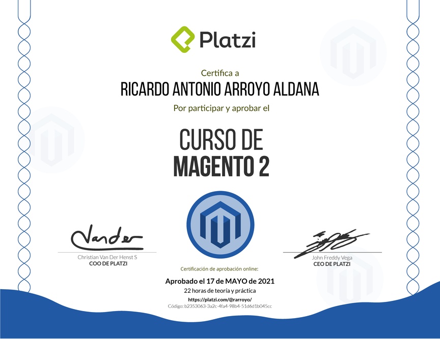 Diploma del Curso de Magento 2 2017