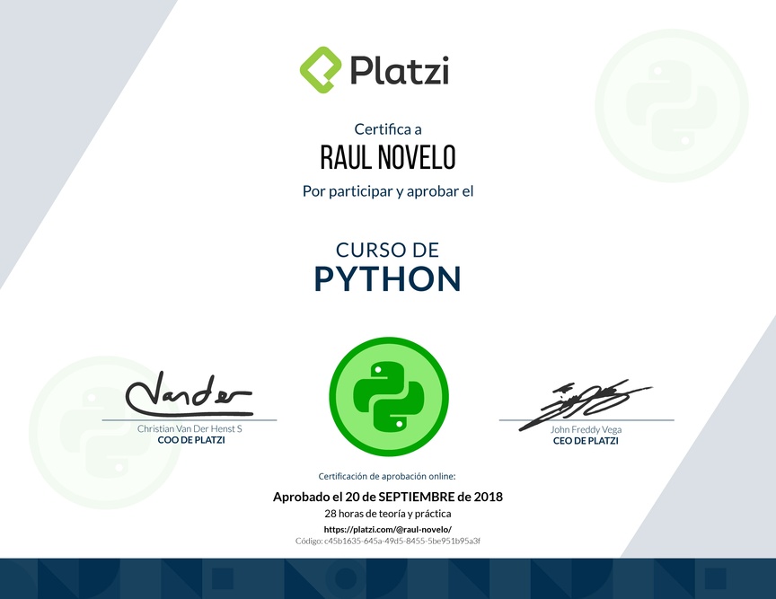 Diploma del Curso de Python 2019