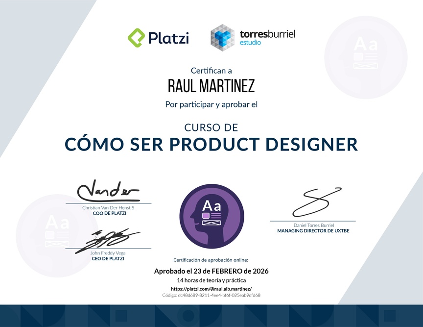 Diploma del Curso de Cómo Ser Product Designer