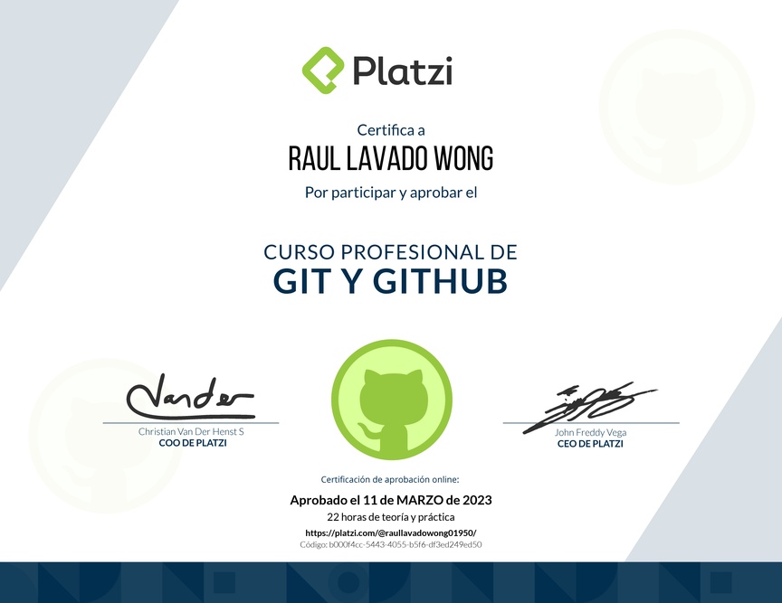 Diploma del Curso Profesional de Git y GitHub