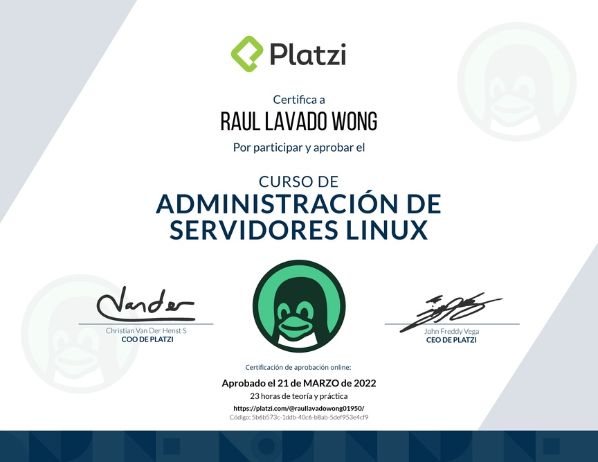 Diploma del Curso de Administración de Servidores Linux