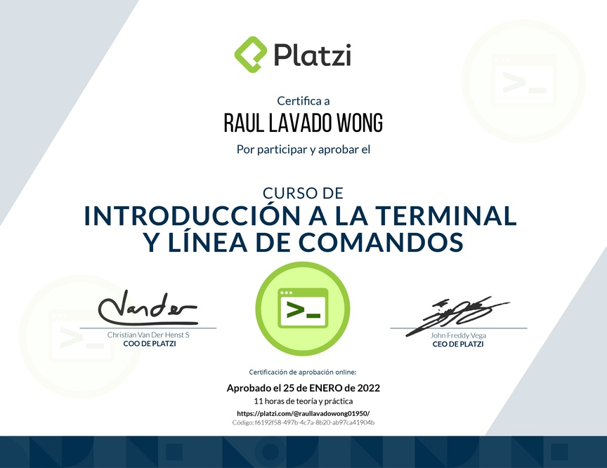 Diploma del Curso de Introducción a la Terminal y Línea de Comandos