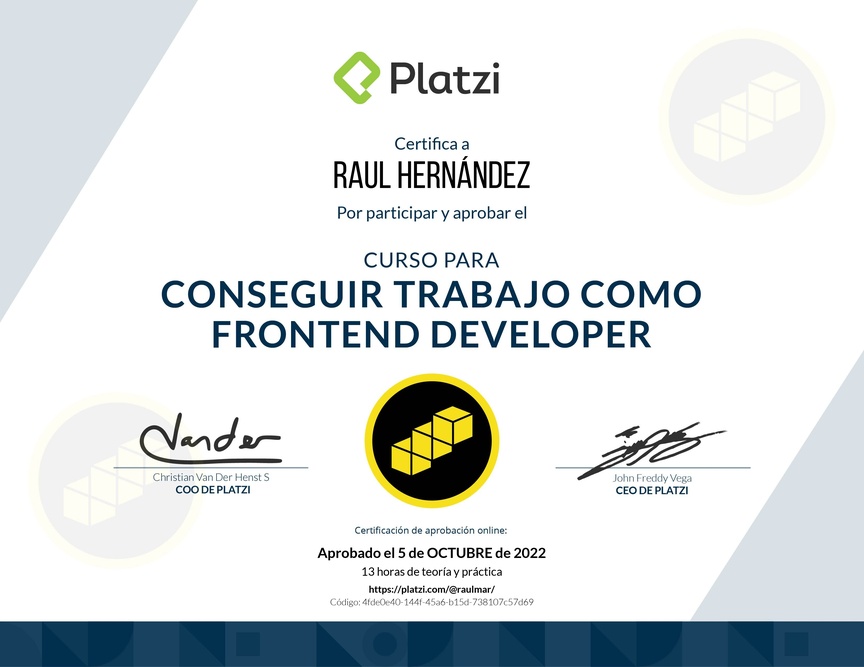 Diploma del Curso para Conseguir Trabajo como Frontend Developer