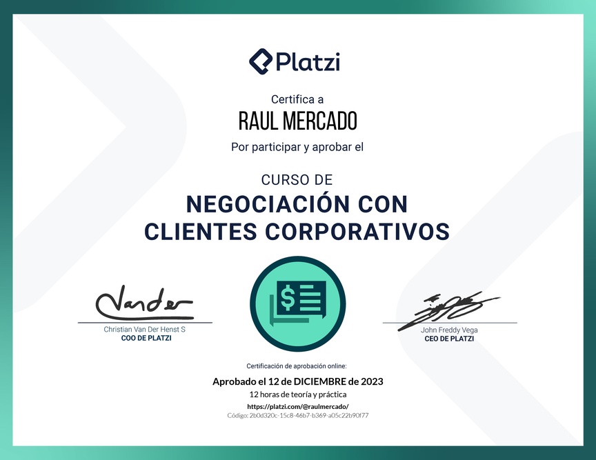 Diploma del Curso para Negociar con Clientes Corporativos