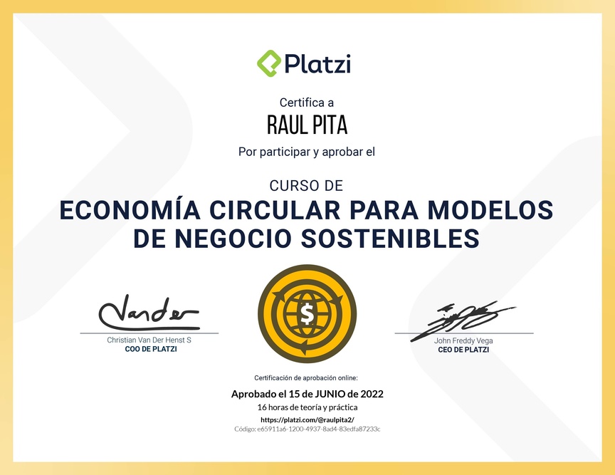 Diploma del Curso de Economía Circular para Modelos de Negocio Sostenibles