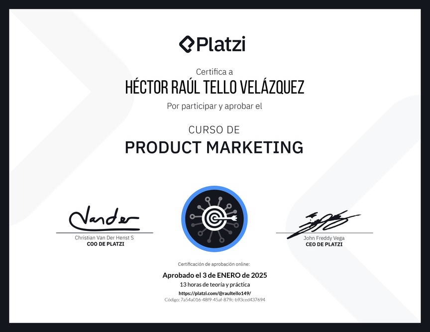 Diploma del Curso de Product Marketing