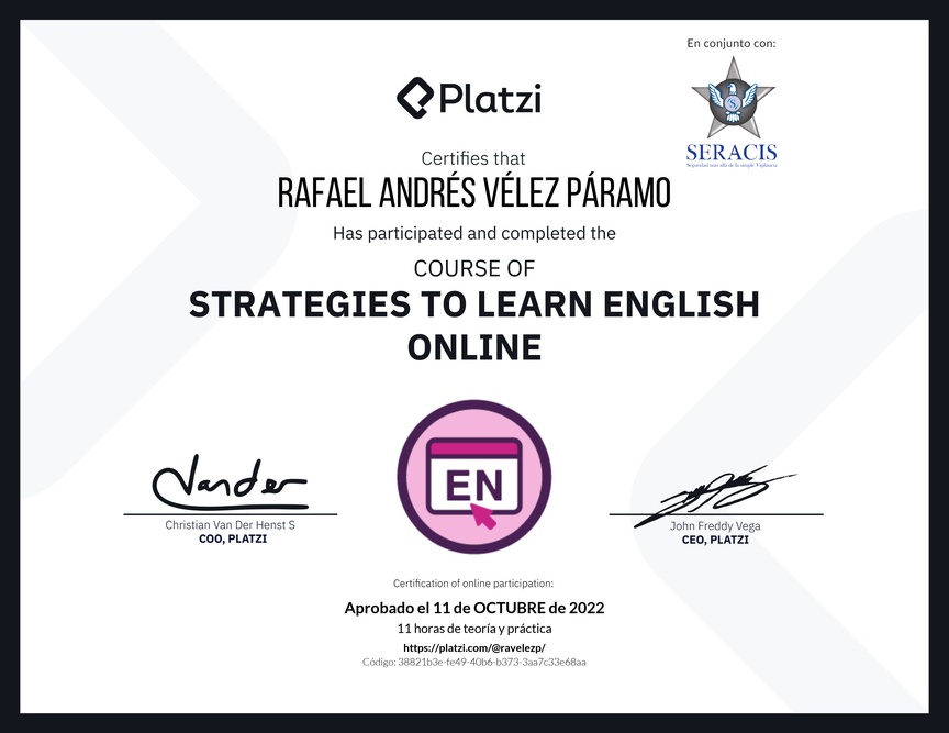 Diploma del Curso Gratis de Estrategias para Aprender Inglés en Línea