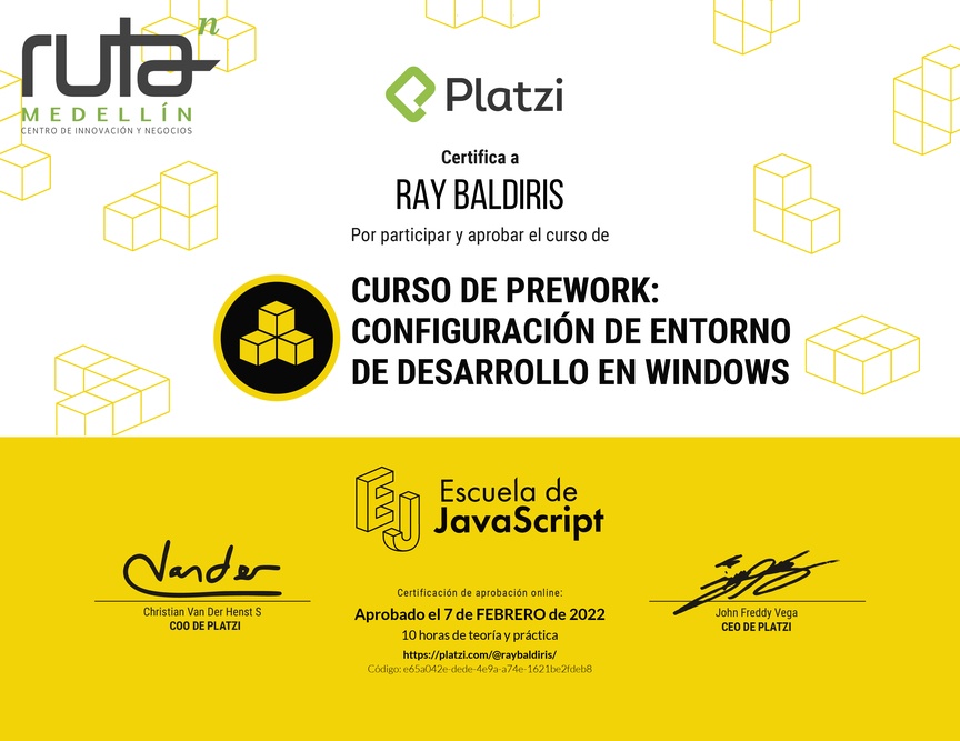Diploma del Curso de Prework: Configuración de Entorno de Desarrollo en Windows
