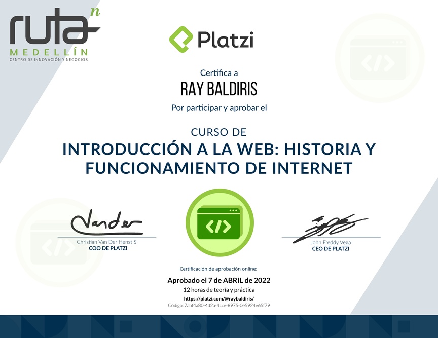 Diploma del Curso de Introducción a la Web: Historia y Funcionamiento de Internet