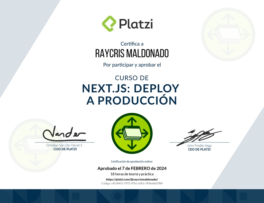 Diploma del Curso de Next.js: Optimización y Deploy a Producción