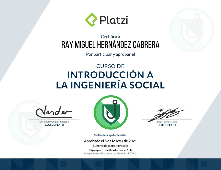 Diploma del Curso de Introducción a la Ingeniería Social: Técnicas, Ataques y Pretexting