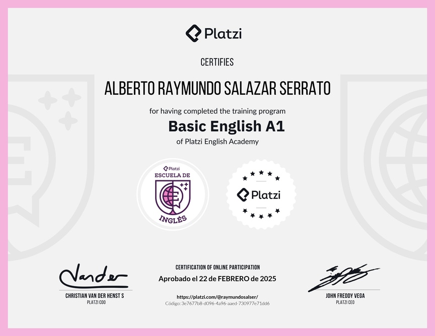 Diploma de la Ruta de Aprendizaje de Inglés Básico A1