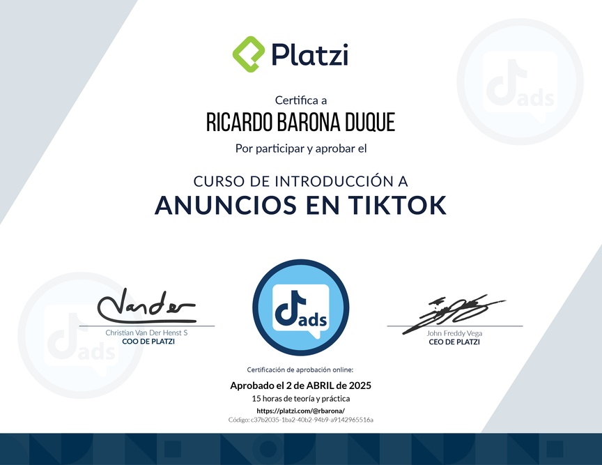 Diploma del Curso de Anuncios en TikTok