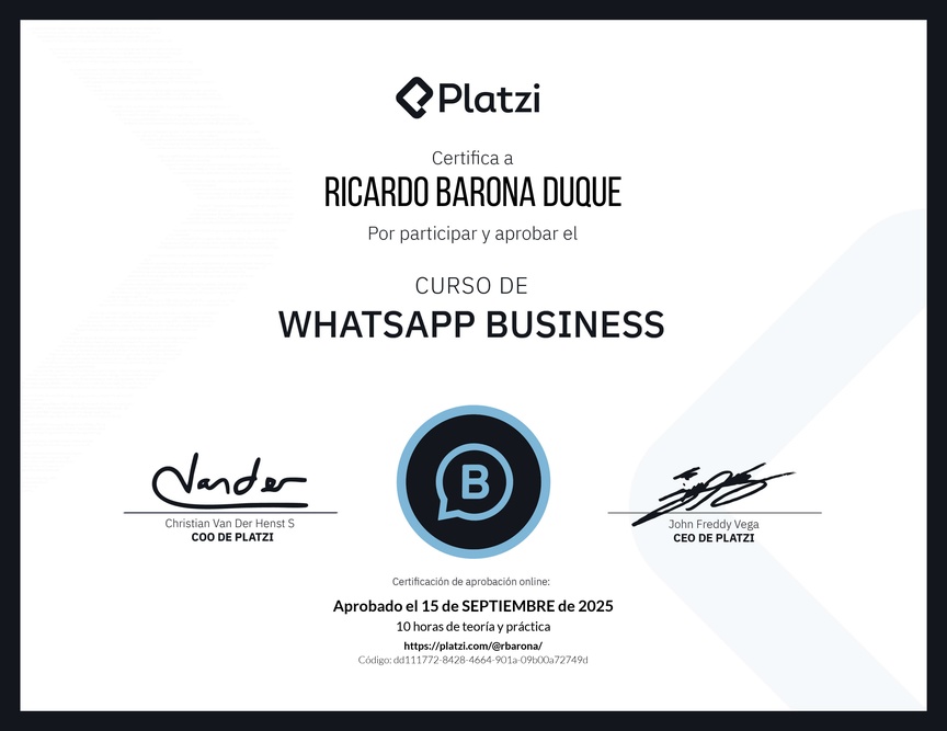 Diploma del Curso de Whatsapp Business