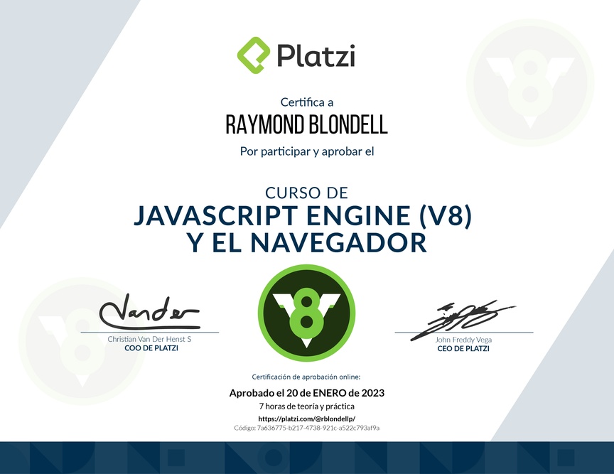 Diploma del Curso de JavaScript Engine (V8) y el Navegador