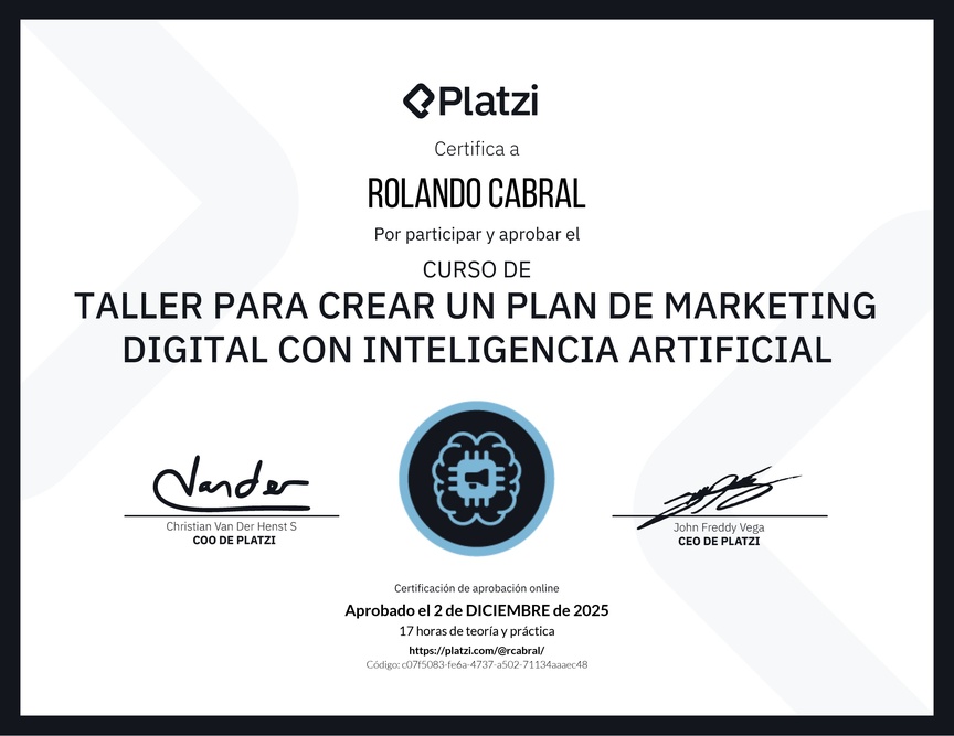 Diploma de Taller para Crear un Plan de Marketing Digital con Inteligencia Artificial