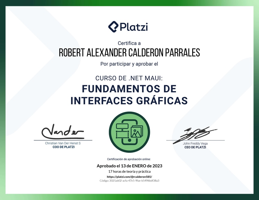Diploma del Curso de .NET MAUI: Fundamentos de Interfaces Gráficas