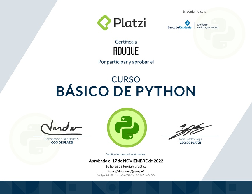 Diploma del Curso Básico de Python