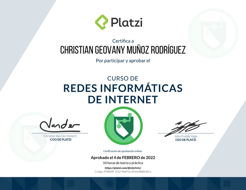 Diploma del Curso de Redes Informáticas de Internet