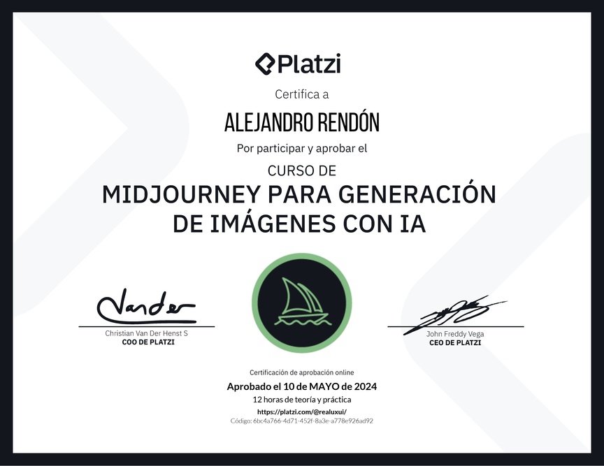 Diploma del Curso de Midjourney para Generación de Imágenes con AI