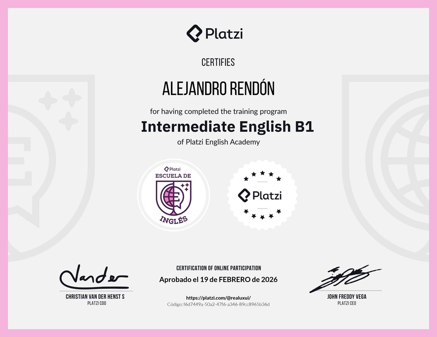 Diploma de la Ruta de Aprendizaje de Inglés Intermedio B1