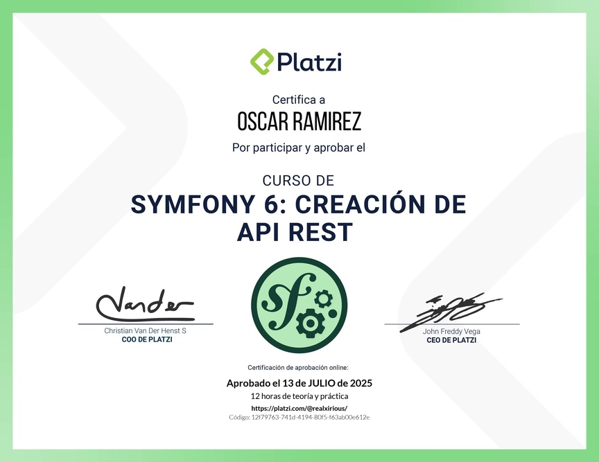 Diploma del Curso de Symfony 6: Creación de API REST