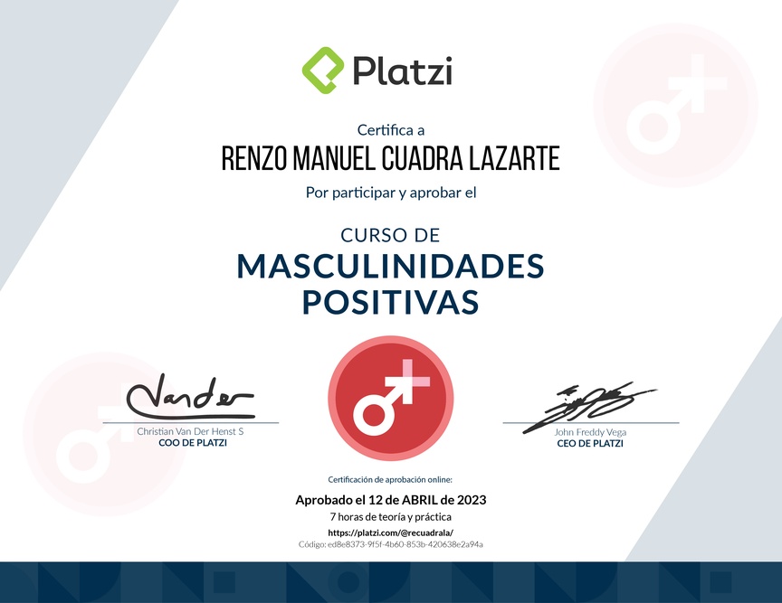 Diploma del Curso de Masculinidades Positivas