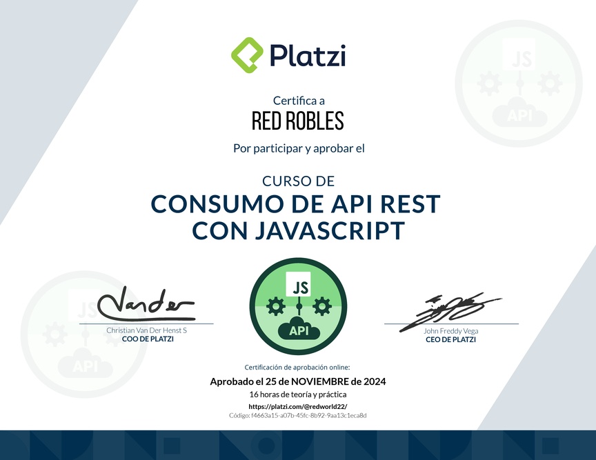 Diploma del Curso de API REST con Javascript: Fundamentos