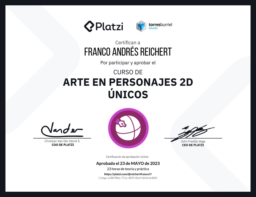Diploma del Curso de Arte en Personajes 2D Únicos