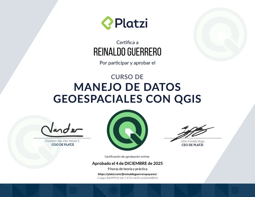 Diploma del Curso de Manejo de Datos Geoespaciales con QGIS
