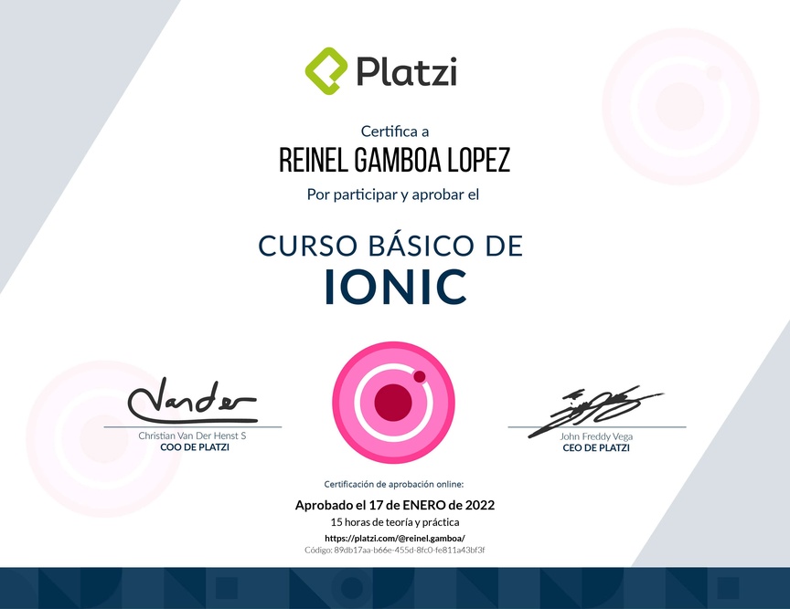 Diploma del Curso Básico de Ionic 2018