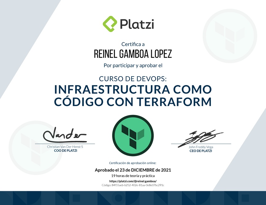 Diploma del Curso de Infraestructura Como Código con Terraform