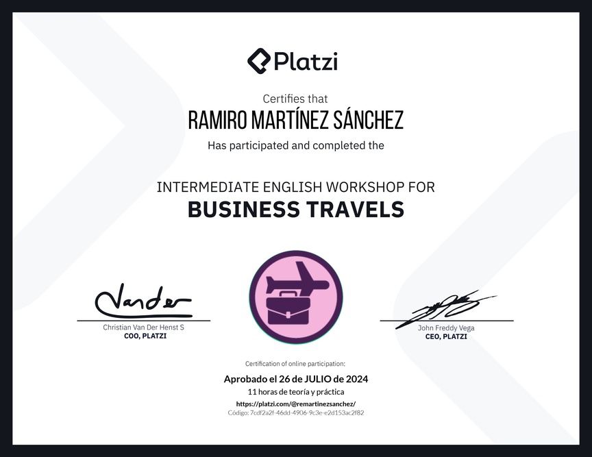 Diploma del Curso de Inglés Práctico para Viajes de Negocios