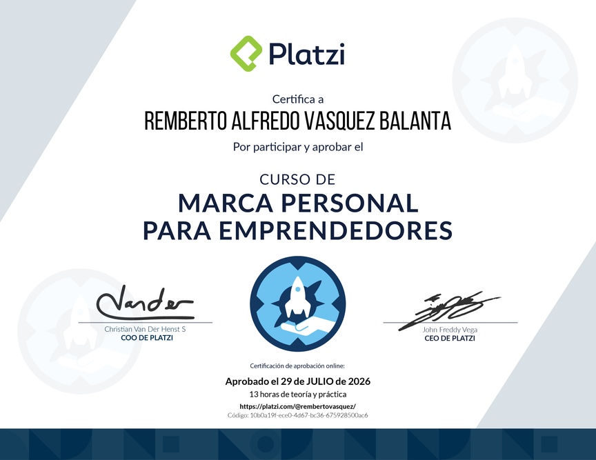 Diploma del Curso de Marca Personal para Emprendedores