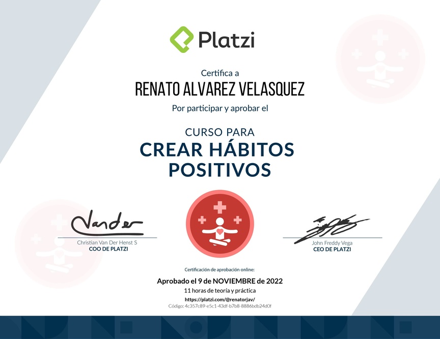 Diploma del Curso para Crear Hábitos Positivos