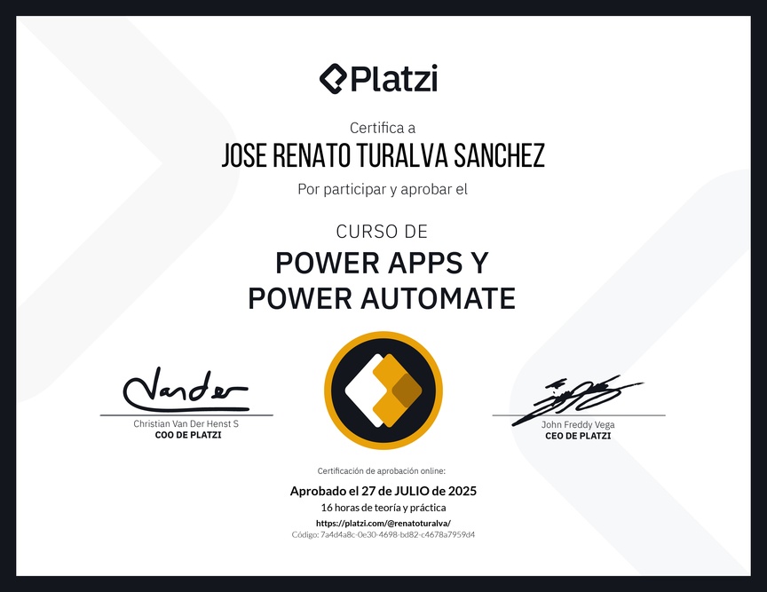 Diploma del Curso de Power Apps y Power Automate