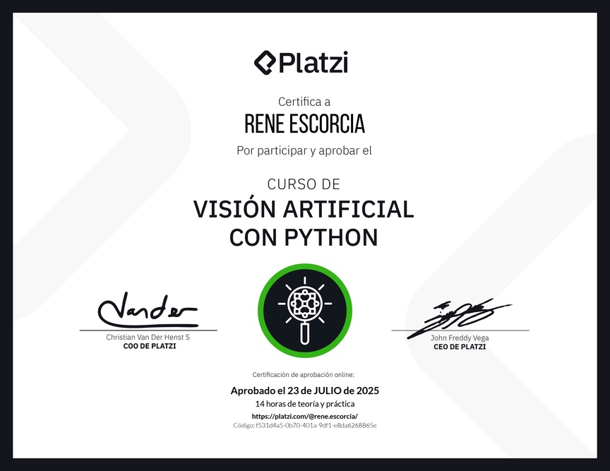 Diploma del Curso de Visión Artificial con Python