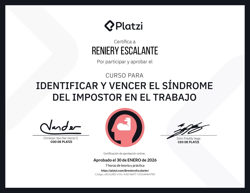 Diploma del Curso para Identificar y Vencer el Síndrome del Impostor
