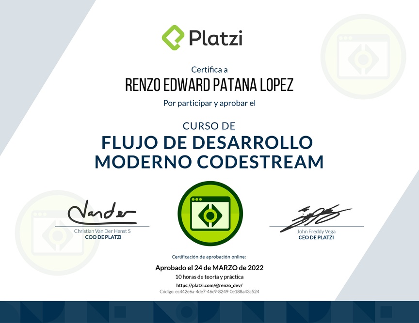 Diploma del Curso de Flujo de Desarrollo Moderno CodeStream