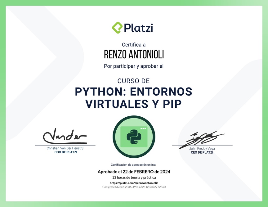 Diploma del Curso de Python: PIP y Entornos Virtuales