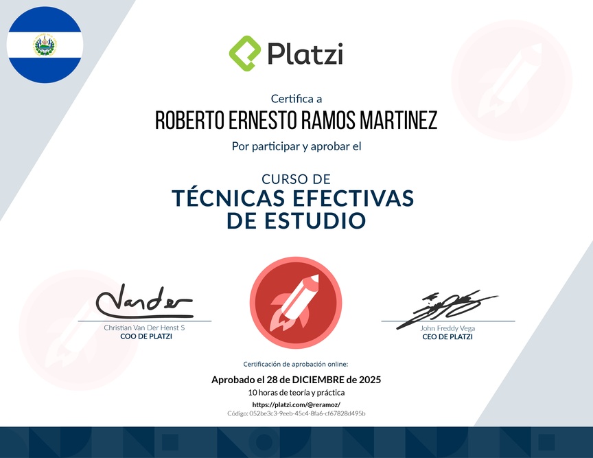 Diploma del Curso de Técnicas Efectivas de Estudio