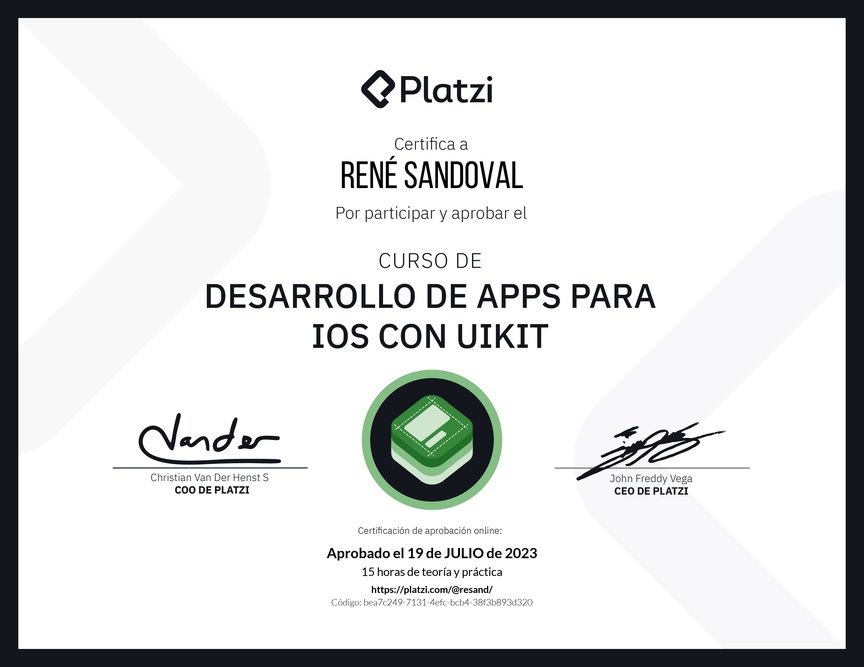 Diploma del Curso de Desarrollo de Apps para iOS con UIkit
