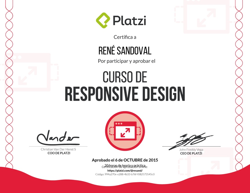 Diploma del Curso de Responsive Design 2015