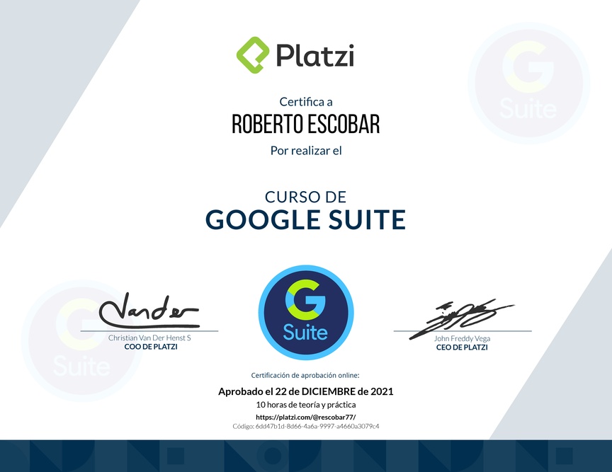 Diploma del Curso de Google Suite